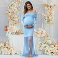 thumbnail image 2 of Lispipm Maternity Dress for Women Party Long Sleeve Off Shoulder Pregnant Clothes Mesh Split Photography Gown for Photoshoot Blue L, 2 of 9