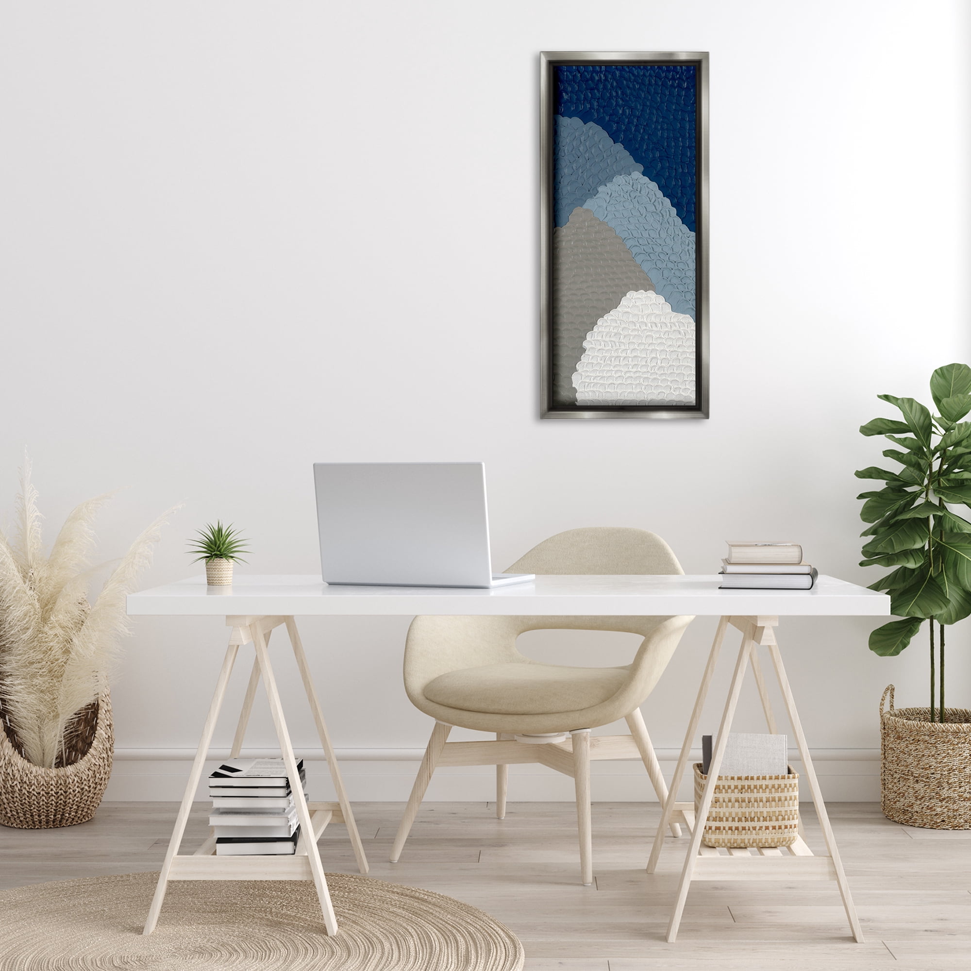 Stupell Industries Modern Abstract Forms Abstract Painting Gray Floater Framed Canvas Art Print Wall Art, 15 x 31