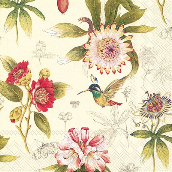 Set of 12 Large Hummingbird & Blossoms Napkins 20 Pack