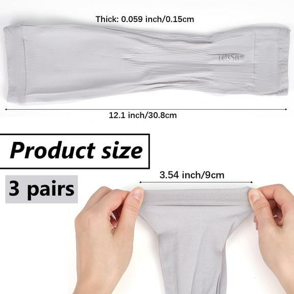 3 Pairs UV Compression Sun Protection Arm Sleeves Gray Cooling Summer Ice Silk Sunscreen Outdoors Tattoo Cover Up Long Sleeve with Thumb Hole for Women Men Workouts Golf Driving Gardening