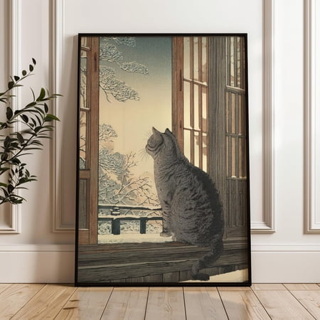 Japanese Cat Vintage Japan Oriental Traditional Woodblock Style Zen Nature Poster Unframed Paper Print
