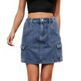 thumbnail image 3 of Midi Skirts for Women Skirt Soft Hugging Denim Elastic Waist Cargo Pocket Denim Skirt Womens Clothes Blue XL, 3 of 4