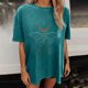 thumbnail image 5 of ICHUANYI Clearance Women's Fashion Vintage Drop Sleeves Skull Skeleton Short Sleeve Tops Blouse(Blue, XXL) ICHUANYI WER2023081113681, 5 of 9