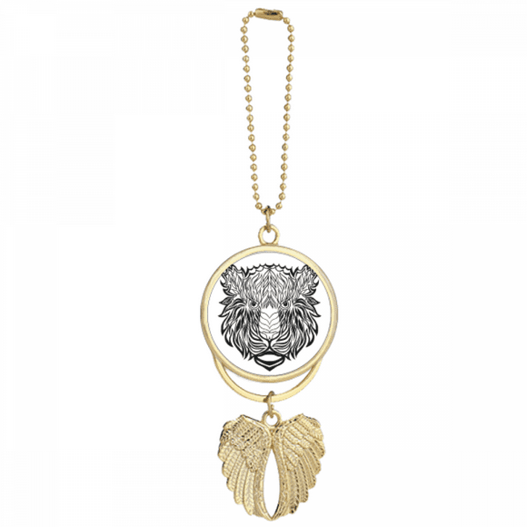 Strong Lion Animal Portrait Sketch Car Keychain Angel Wing Pendant