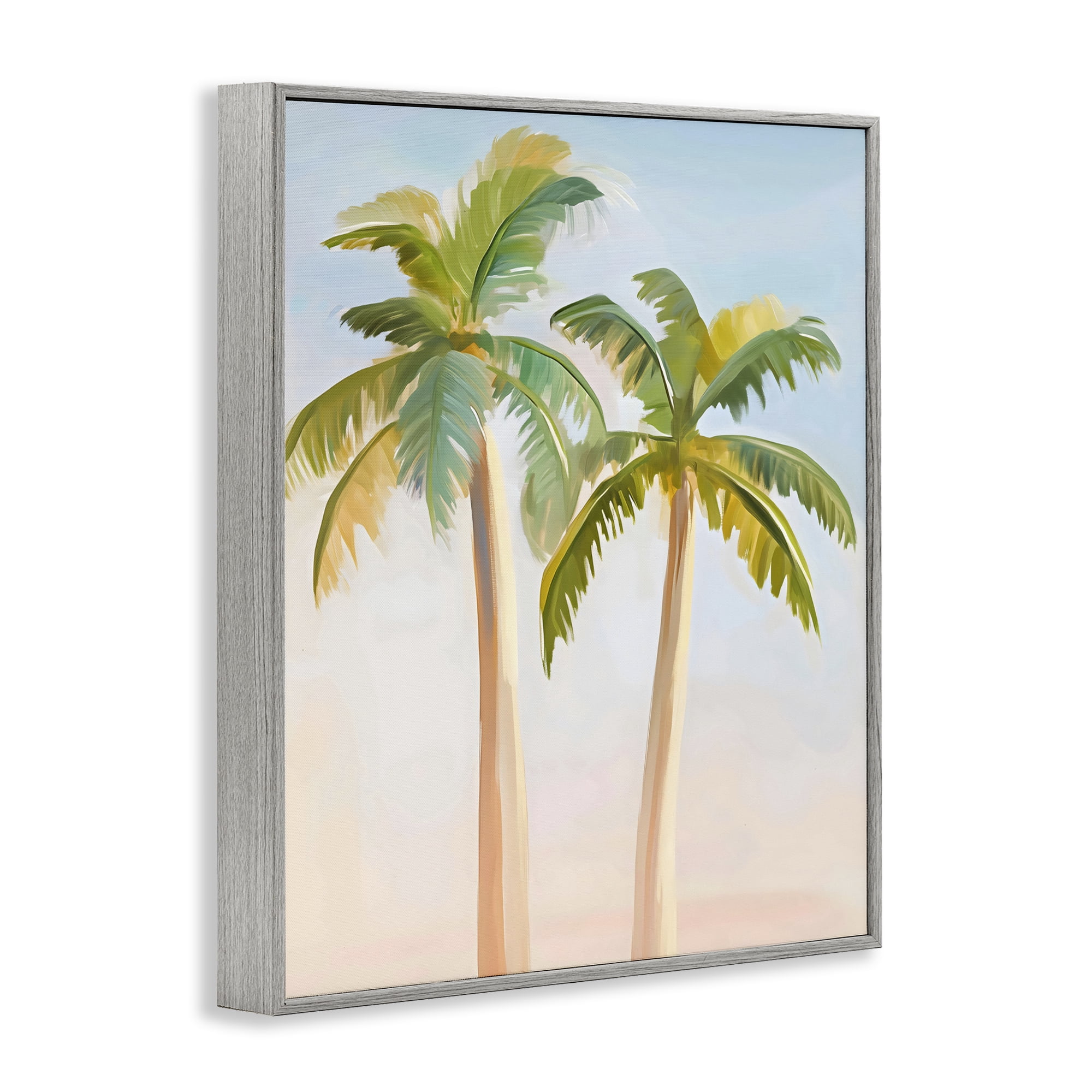 Stupell Industries Tropical Palm Twins at Sunrise Gray Framed Giclee Art, design by The Prints Vibe