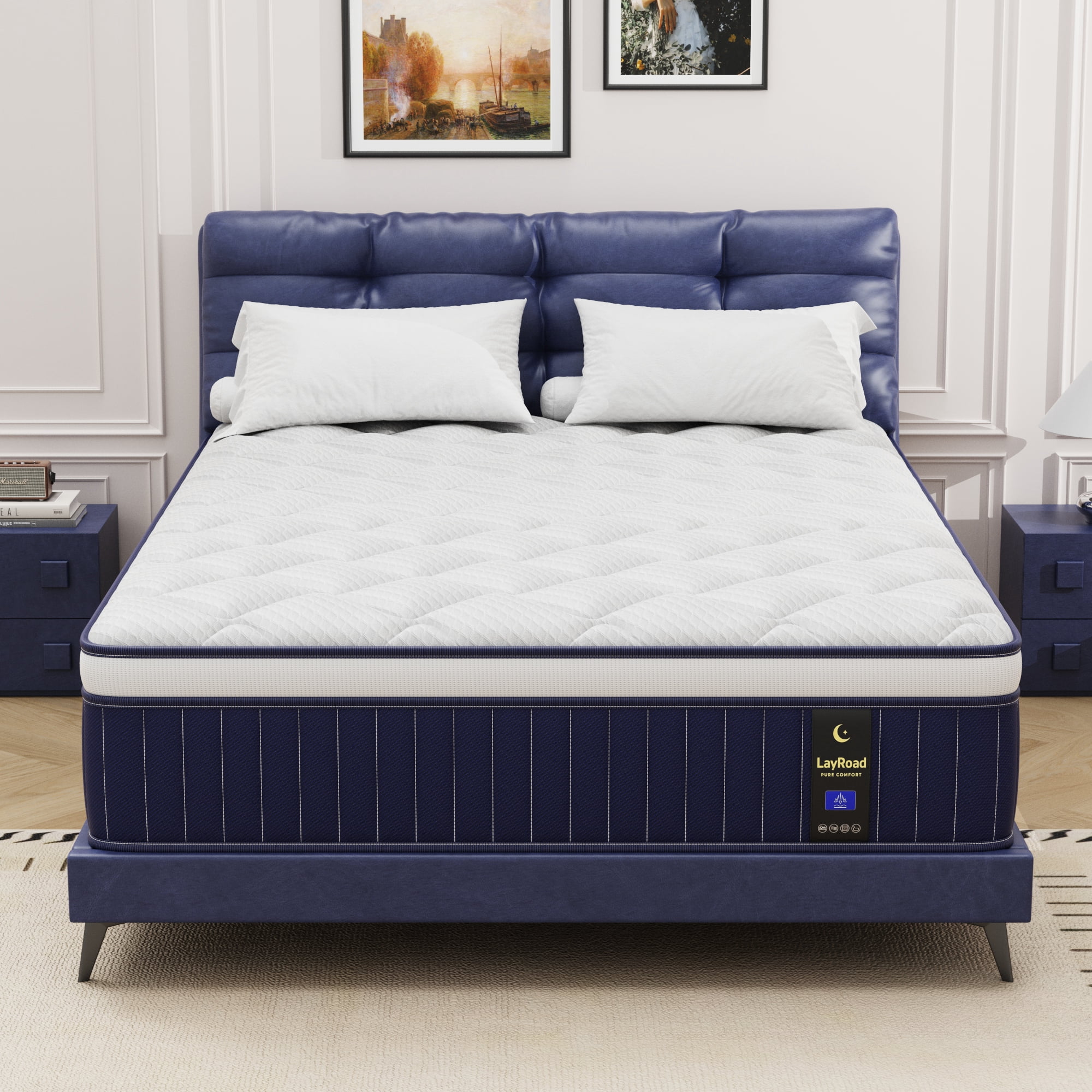 Miniyam 10" Hybrid Mattress in a Box - Medium Firm Support, Memory Foam & Pocket Springs, Queen