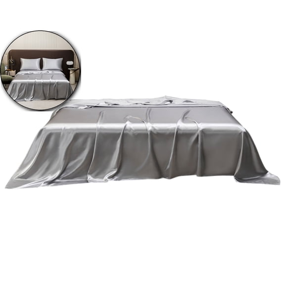 Dvruxg Silky Satin Sheet Full Size Satin Sheets Comforter Bedding Sheets, Breathable Bedding Sheets, 89x101 Inch(Gray)