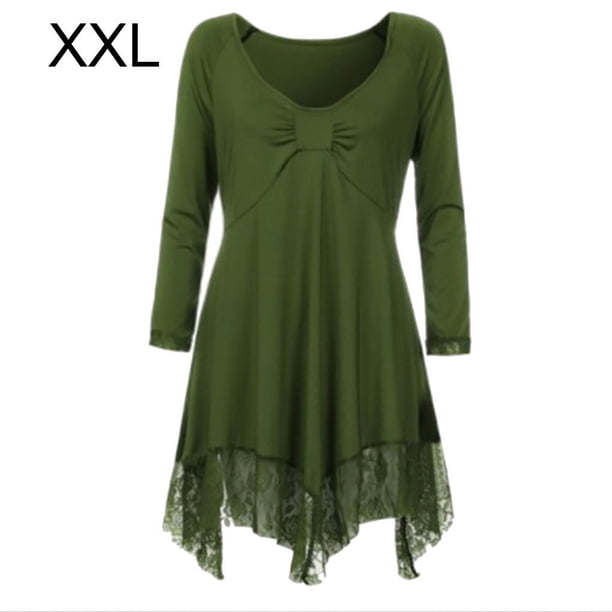 Vestido corto de empalme de encaje de talla grande para mujer Blusa de manga larga sexy Top informal de trabajo Vogacara AP1427-13B