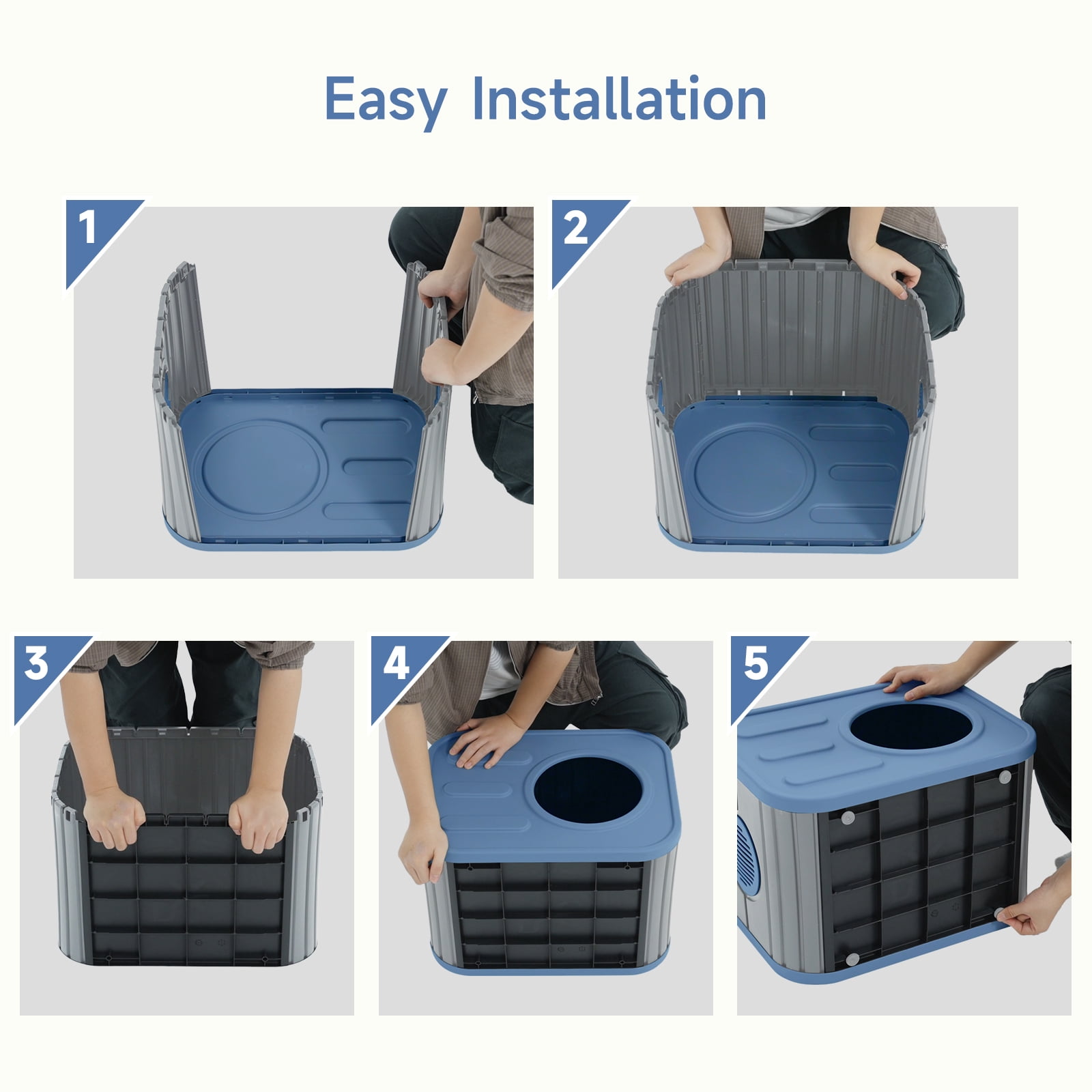 Dovov Cat House, Weatherproof Cat Shelter Camera-Shaped Cat Cage for Indoor & Outdoor Cats, Dual Ventilation Windows Cattery, Blue Gray