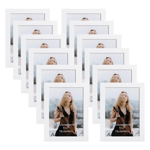 5x7 Picture Frame Set of 12, White Woodgrain Photo Frames Bulk for Wall or Tabletop