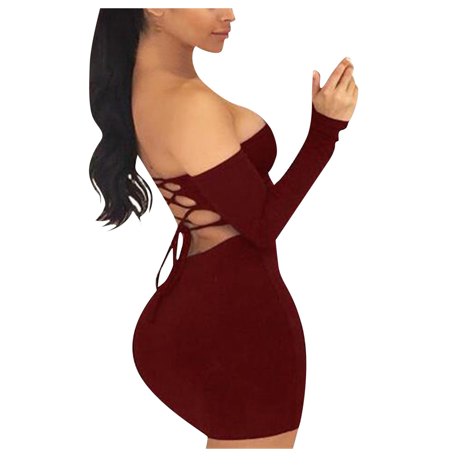 Sexy Tight Dress Red - Ziloco Women's Sexy Tight Slim Elegant Hollow Out Flat Shouders Dress gold  dresses for women elegant for party ,Red ,M - Walmart.com