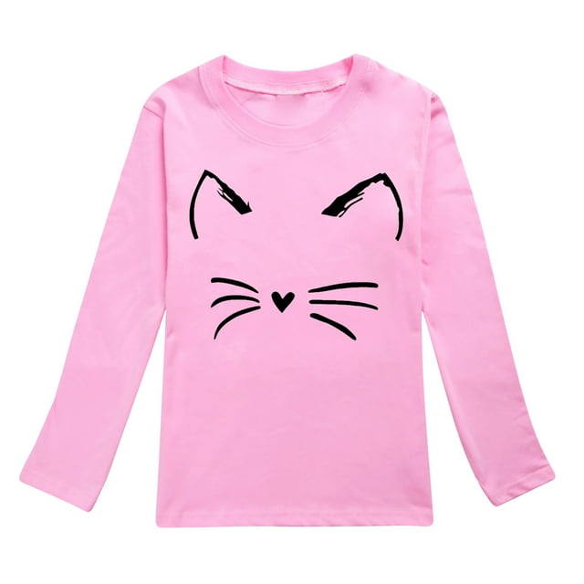 TIEVOSA Garçons Filles Automne Manches Longues T-Shirt à Imprimés de Chat Dessin Animé Hauts 3-12 Ans