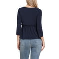 thumbnail image 3 of INSPIRE CHIC Peplum Top for Women's Crew Neck 3/4 Sleeve Ruffle Pullover Blouses XS Dark Blue, 3 of 5