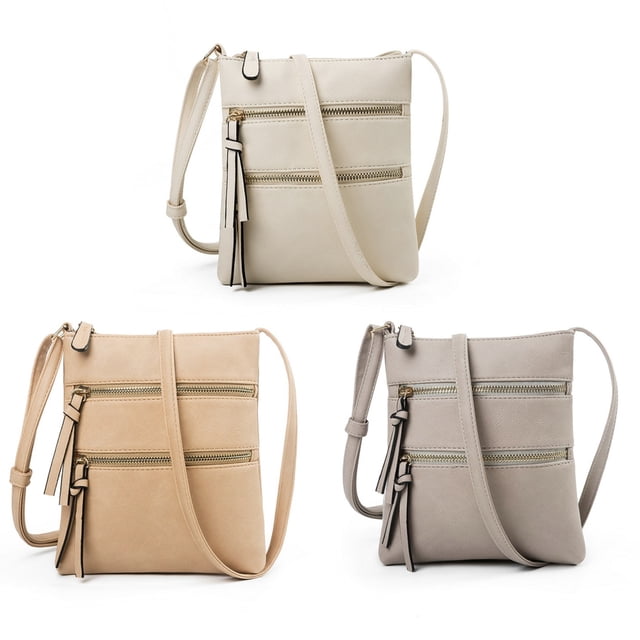 Bolso bandolera de mujer, bolsillo mediano con cremallera y correas ajustables, bolso de hombro de mujer de piel suave Gris claro+beige+caqui claro