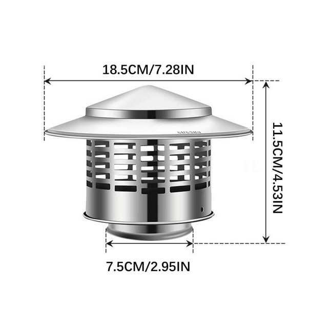 Roof Vent Cap Chimney Ventilation Cover, Chimney Cap, Top Chimney Cap, Roof Rainwater Chimney Cover, Stainless Steel Chimney Cover, Top with Filter Screen