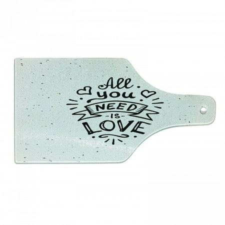

Love Cutting Board Vintage Style All You Need is Love Inscription Retro Hippie Phrase with Grunge Look Tempered Glass Cutting and Serving Board Wine Bottle Shape Black White by Ambesonne