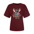 thumbnail image 4 of VBTAPA Women Easter Day Shirts Bunny Rabbit Letter Printed T-Shirt Short Sleeve Graphic Tee Tops Wine S, 4 of 6