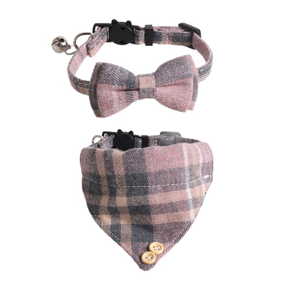 Yidarton New Pet Collar British Two-Piece Bow Triangle With Bell Cat Collar gray powder suit