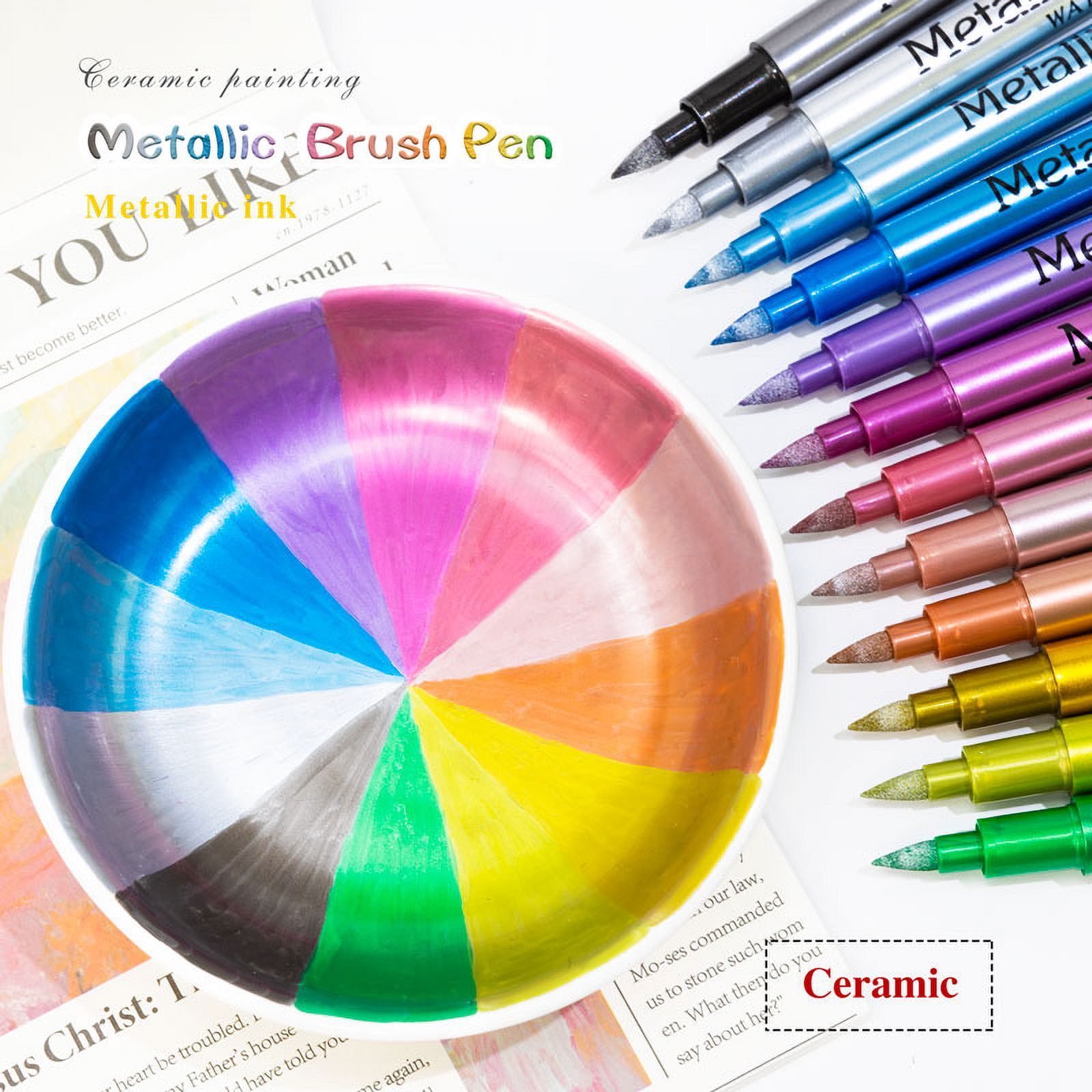 12/24 Colors Brush Metallic Paint Markers Pens for Rock Painting Stone Ceramic Wood Fabric Pebbles Scrapbook Journals Photo Albums