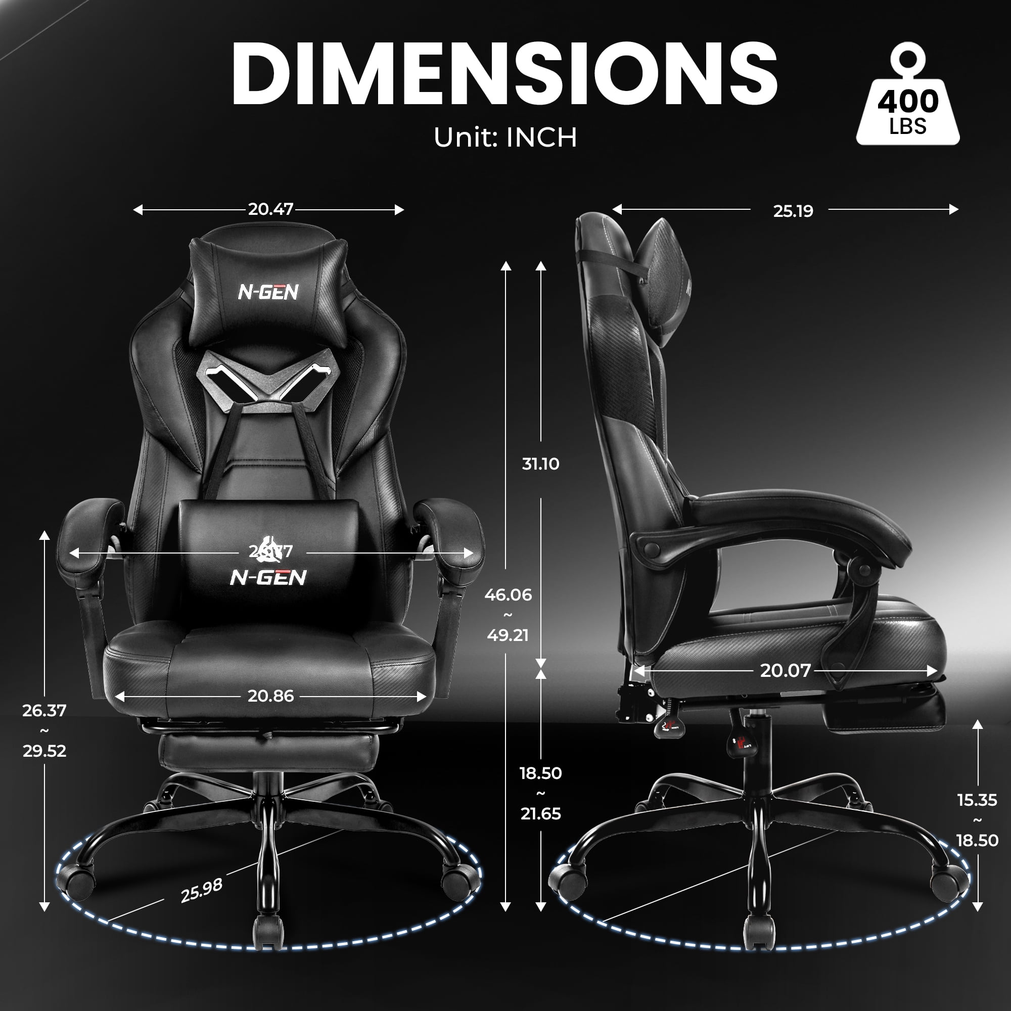 CELTOSS Gaming Chairs with Footrest, Big and Tall Gamer Chair with Headrest and Lumbar Support for adults, Black