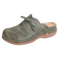 thumbnail image 6 of Mules for Women Thick Sole Orthopedic Sandals Splice Leather Closed Round Toe Hollow out Slip on Slides Walking Shoes Green Size 9.5, 6 of 6
