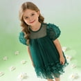 thumbnail image 2 of Fgnfyis Girls Summer Dress Puff Sleeves 3D Overlay Elegant Party Toddler Kids Mesh Dress for Girls Dark Green 7-8 Years, 2 of 8