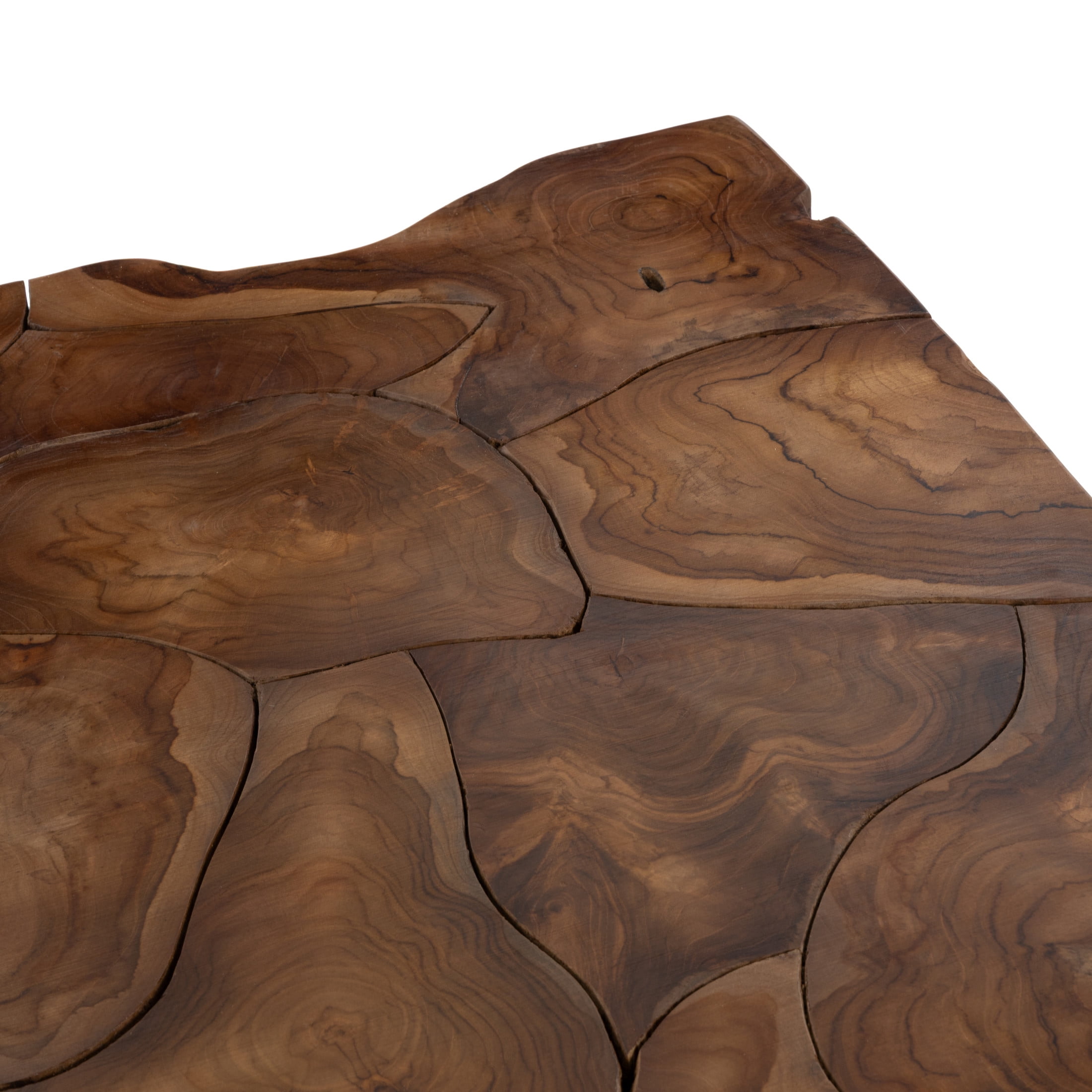 DecMode 49" x 15" Brown Teak Wood Handmade Live Edge Coffee Table with Black Metal Base, 1-Piece