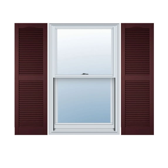 12"W x 64"H Lifetime Vinyl, Custom Cathedral Top Center Mullion, Open Louver Shutters, w/Shutter-Loks (Per Pair), Bordeaux