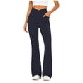 thumbnail image 2 of Inverlee High Waist Flare Leggings with Pockets for Women Stretch Knit Casual Athletic Bottoms Yoga Slim Fit Gym Pants Navy L, 2 of 6