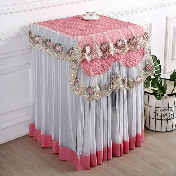 Cubierta De Lavadora De Encaje Rosa 60x60x85cm, Toque Suave, Cubierta Protectora A Prueba De Polvo Con Exquisito Bordado Para El Hogar, Buena Absorción De Humedad, Adecuado Para