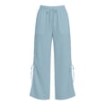 thumbnail image 5 of Lenpel Womens Wide Leg Pants Drawstring High Waist Lounge Ruched Trousers Trendy Side Split Beach Outfits with Pockets, 5 of 5