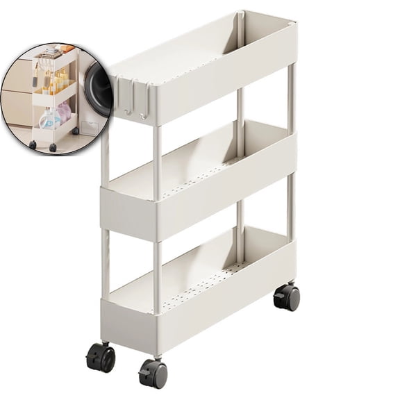 VQPeo Bathroom Organizer, Wheeled Laundry Rack, Space-Saving Slot Shelf for Compact Storage in Laundry Rooms & Bathrooms