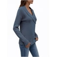thumbnail image 5 of Women's Ruched V-Neck Wrap Sweater, Criss Cross Long Sleeve Knit Pullover Top with Button for Fall Blue XL, 5 of 5