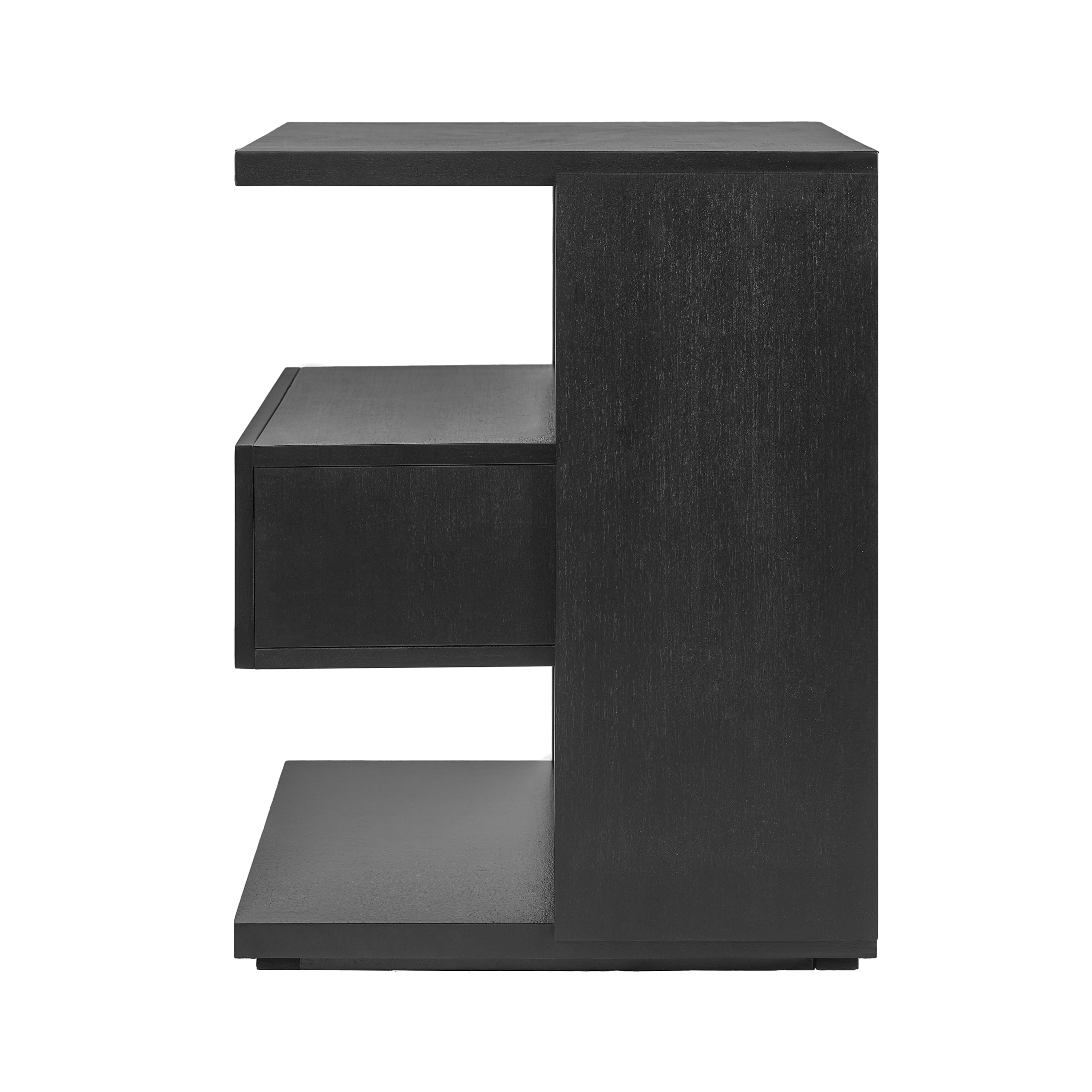 Euroco Modern Floating Nightstand with Drawer, Wood Bedside Table with 3-Tier Open Storage Shelves ,Unique C-Shape End Table for Bedroom,Living Room,Space-Saving,Black