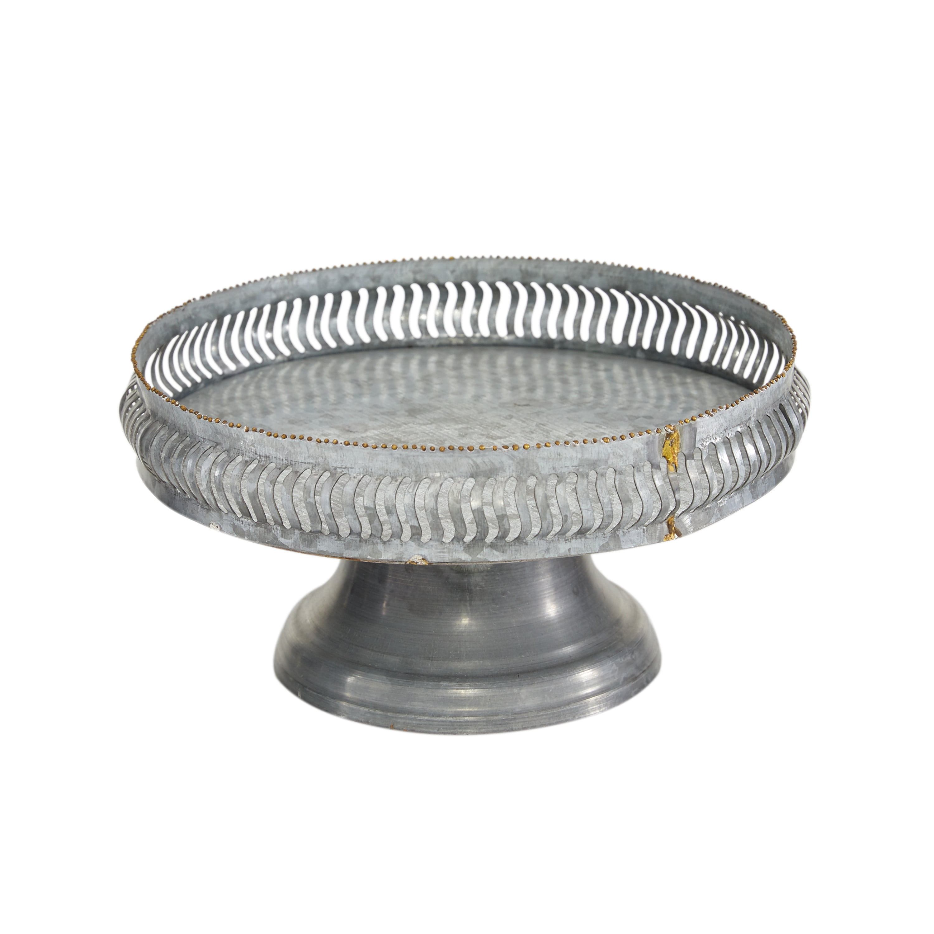 DecMode 12", 16"W Gray Metal Galvanized Cake Stand, 2-Pieces