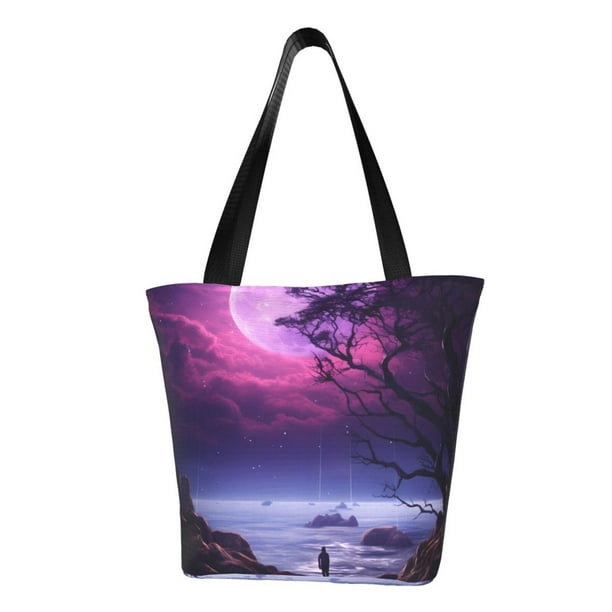 Easygdp Purple Moon Tree Night Sky Bolso de Hombro para Mujer, Bolso Bandolera y Cartera de Mano Elegante para Uso Diario