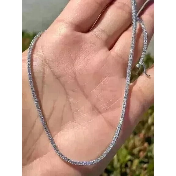 3MM 18INCH 15CT Round Cut Lab Created Diamond Women's Tennis Necklace 14K White Gold Plated