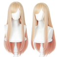 thumbnail image 2 of Peluca Probeauty larga lisa rubia con mechas rosas de 80 cm para mujer, 2 of 8
