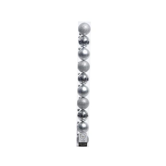 Kaemingk 9070362 Shatterproof Christmas Baubles Ornament Set, Silver