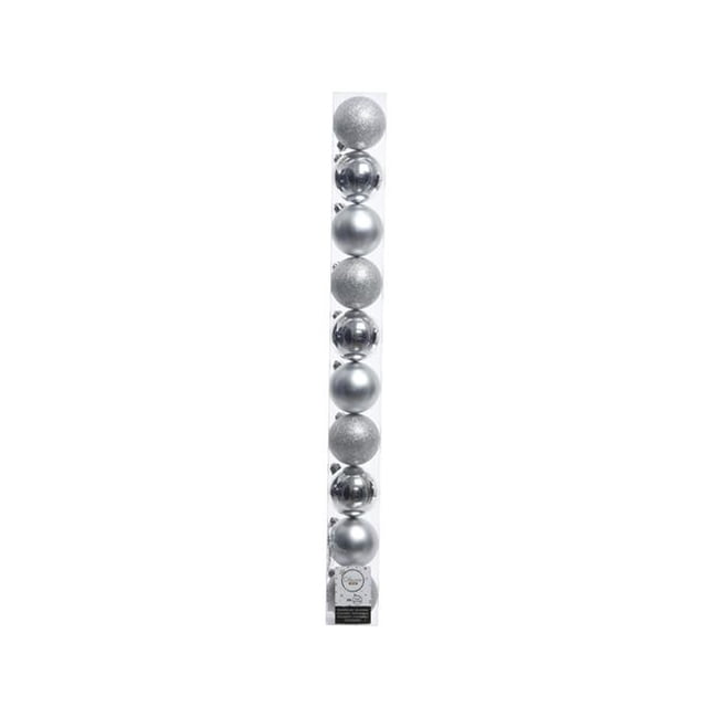 Kaemingk 9070362 Shatterproof Christmas Baubles Ornament Set, Silver