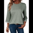 thumbnail image 1 of Camisas de Mujer, Camisetas de Moda con Mangas 3/4, Lindas Blusas Casuales de Cuello Redondo, Blusas Básicas Verde L, 1 of 8
