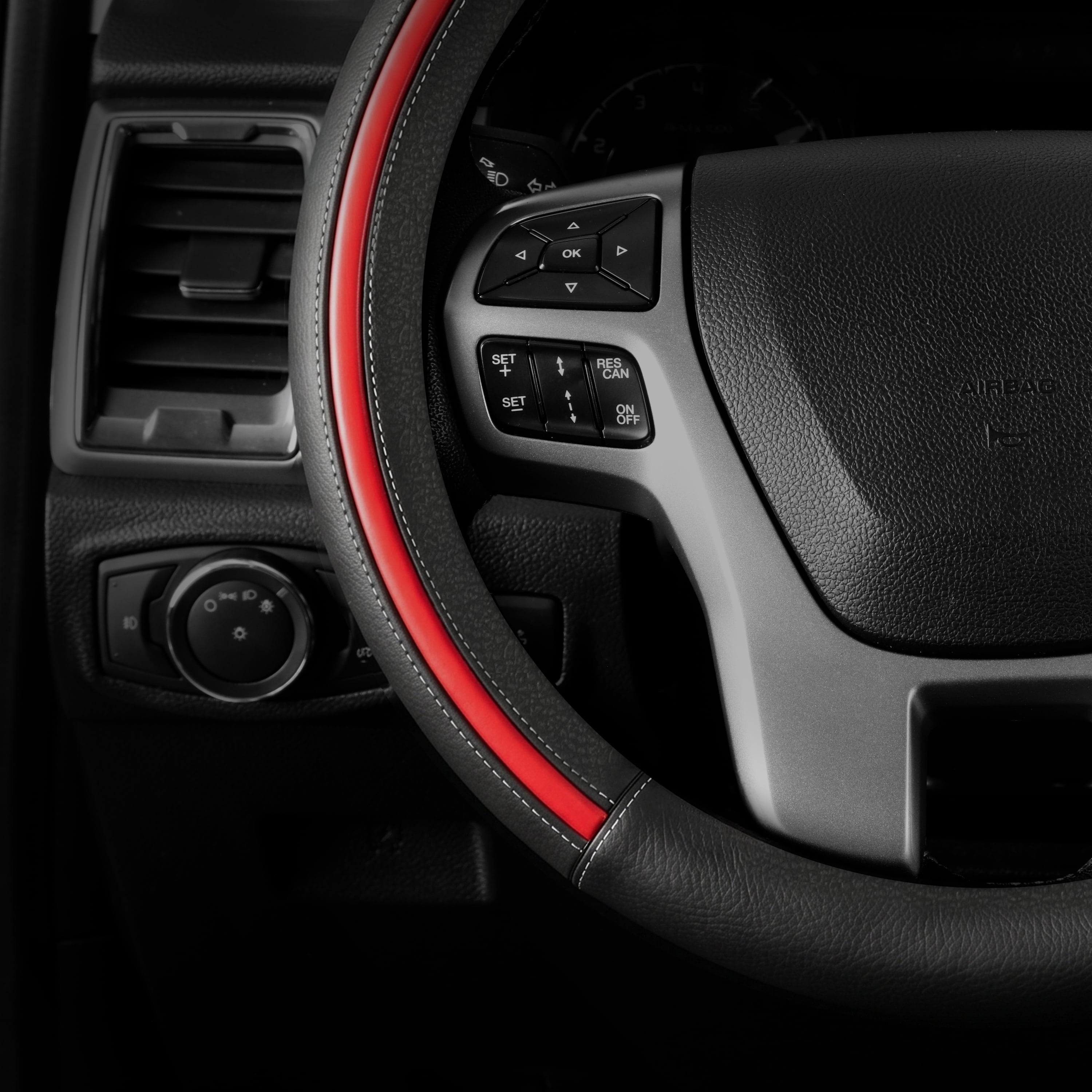 Auto Drive Sport Steering Wheel Cover Faux Leather, Universal Fit, Black Red