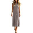 thumbnail image 5 of ClodeEU Women's Crew Neck Sleeveless Maxi Tank Dress with Side Slit,Casual Loose Summer Vacation Dress Coffee,Women's Plus XL, 5 of 6