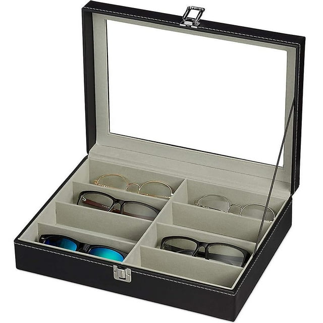 Caja de almacenamiento de gafas de sol con 8 lotes, caja de almacenamiento de gafas de cuero PU Afortunado Sencillez