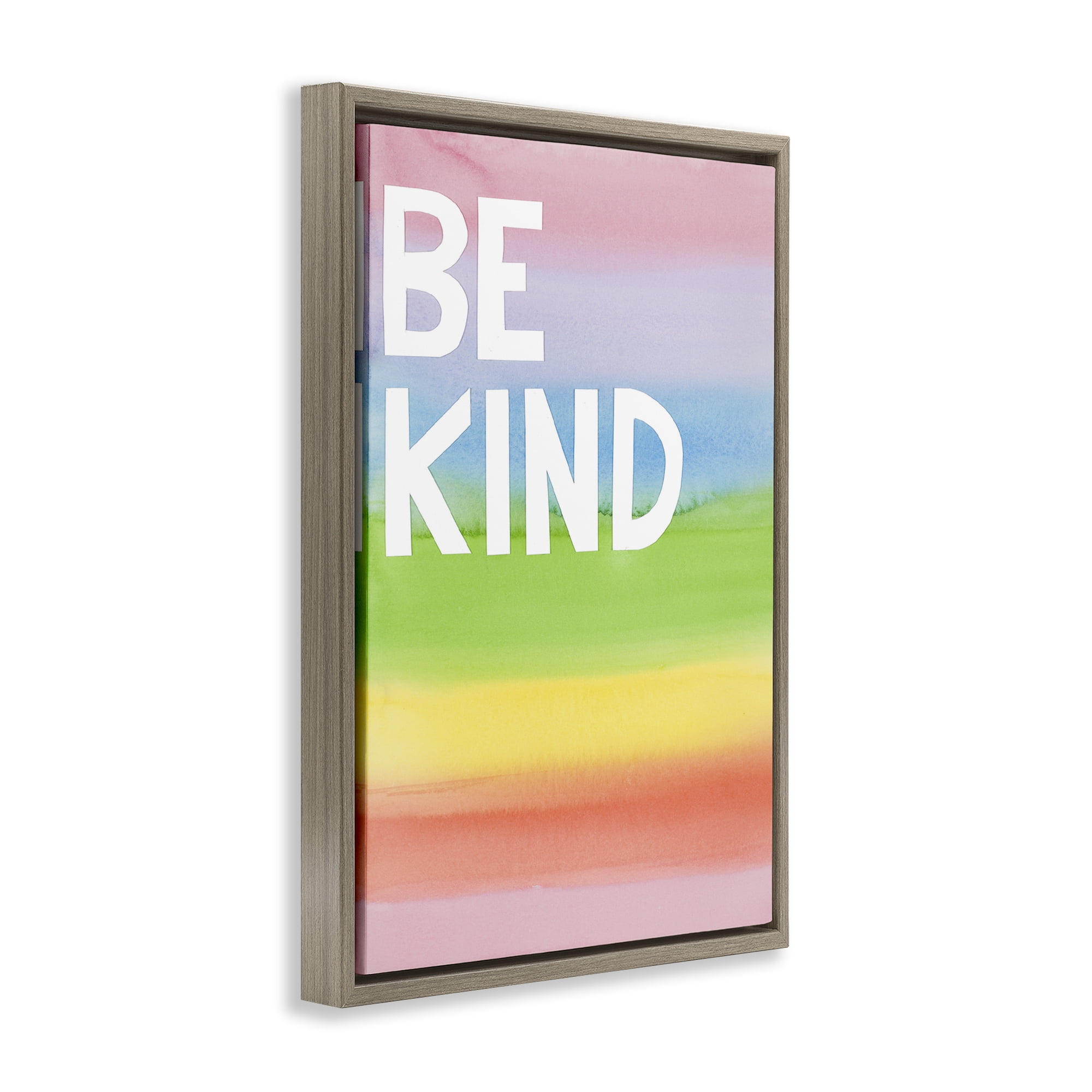 Stupell Industries Be Kind Ombre Rainbow Typography Painting Brown Floater Framed Art Print Wall Art, 17 x 25