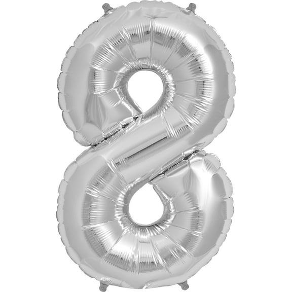 Number 8 Balloon, 32.5", Silver