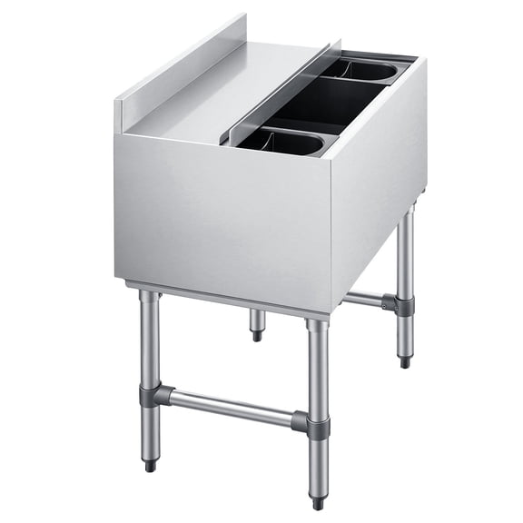KFFKFF Commercial Ice Bin, 65.1 Qt Capacity, 24 x 19 x 33 Inch Stainless Steel Ice Chest with Sliding Lid and Bottle Holders, Cooler Cart Cocktail Unit for Bar, Restaurant, or Pub, NSF Certified