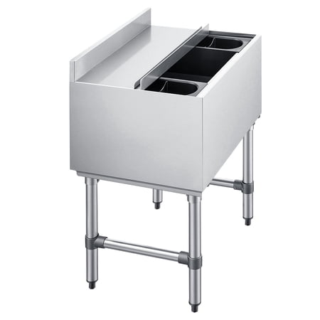 KFFKFF Commercial Ice Bin 65.1 Qt Capacity 24 x 19 x 33 Inch Stainless Steel Ice Chest with Sliding Lid and Bottle Holders Cooler Cart Cocktail Unit for Bar Restaurant or Pub NSF Certified