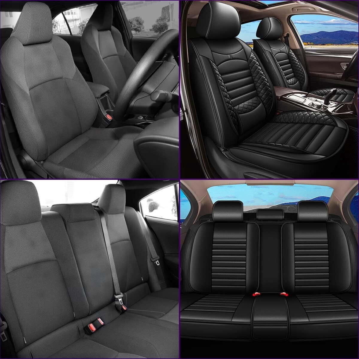 LAONNVIR Full Set Fit for Toyota RAV4 2013-2024 2025 Car Seat Cover Leather Waterproof Automotive Cushion Protector (Black,5 Seats)