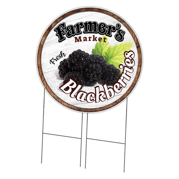 SignMission Corrugated Plastic Sign With Stakes 36" Circular - Farmer's Market Blackberries | Coroplast Yard Sign With Stake |  Made in the USA